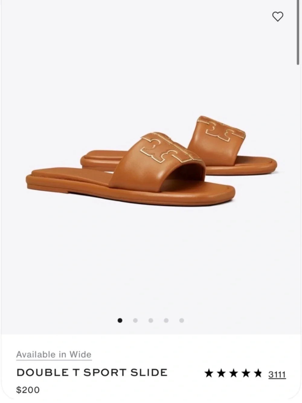 Tory Burch Tan Miele & Gold Leather Double T Sport Slide Sandals